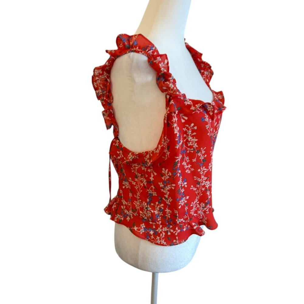 Caren forbes red floral romantic ruffle L Tank top - Picture 4 of 12